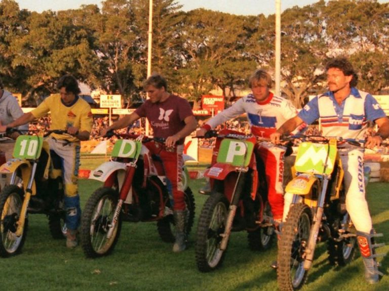 1983 Fremantle Supercross - Stars on their bikes - with Marty Moates and Robert Bailey