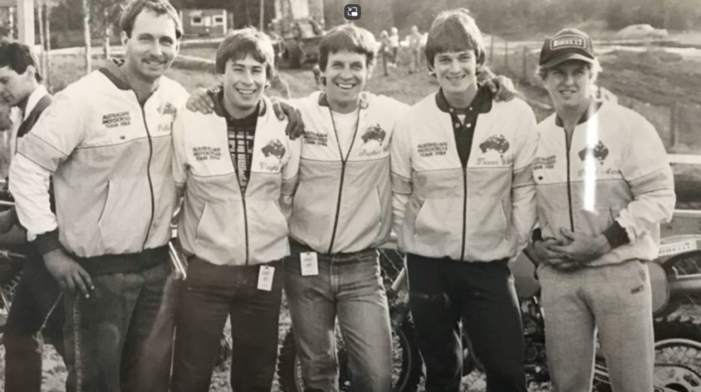1984 Motocross des Nations Australian Team – Vaughan Style, Stephen Gall, Trevor Williams and David Armstrong with Pelle Granquist (far left) in Sweden