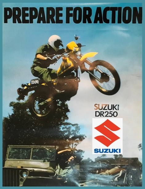 1982 Robert Beatle Bailey as a stunt rider on the Suzuki DR250 campaign